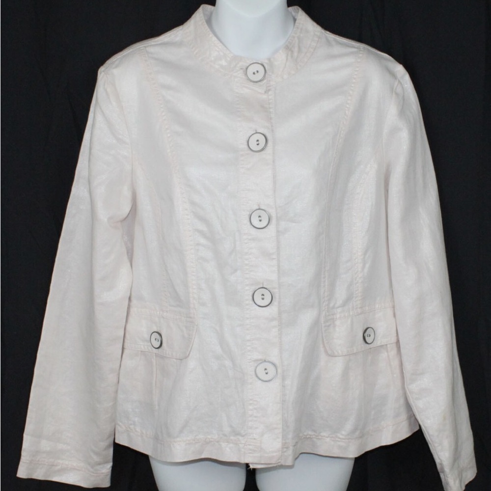 CHICO'S Linen Blend Lightweight Shimmer Jacket‎ in Pale Pink Size Large